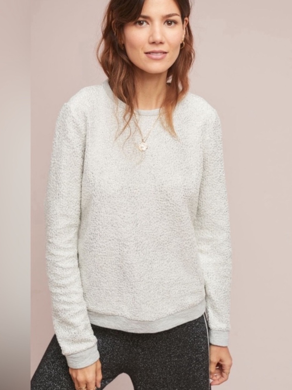 DOLAN FOR ANTHROPOLOGIE Crewneck Gray Metallic Sparkle Sweater